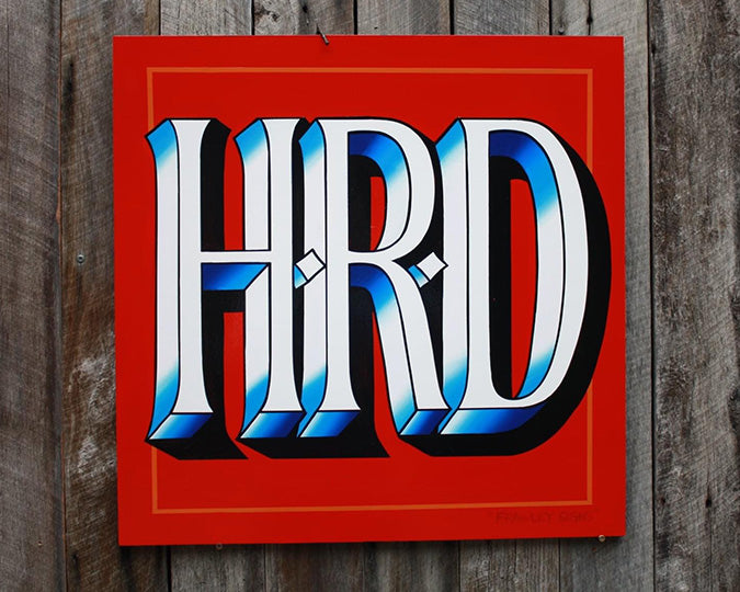 Sign painted using Viponds Traditional Sign Enamel in red white blue and black