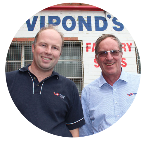 Alan and Michael Vipond in front of the old Coburg factory, continuing the family tradition of Viponds Paints.