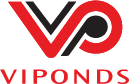 VIPONDS logo with bold red and black 'VP' symbol and brand name in red uppercase letters.