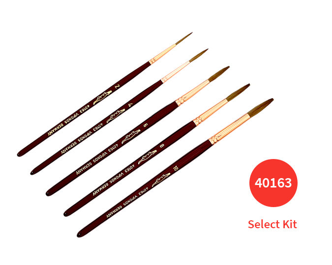 Full kit of 12 40163 fine detail sable brushes by Viponds featuring various sizes